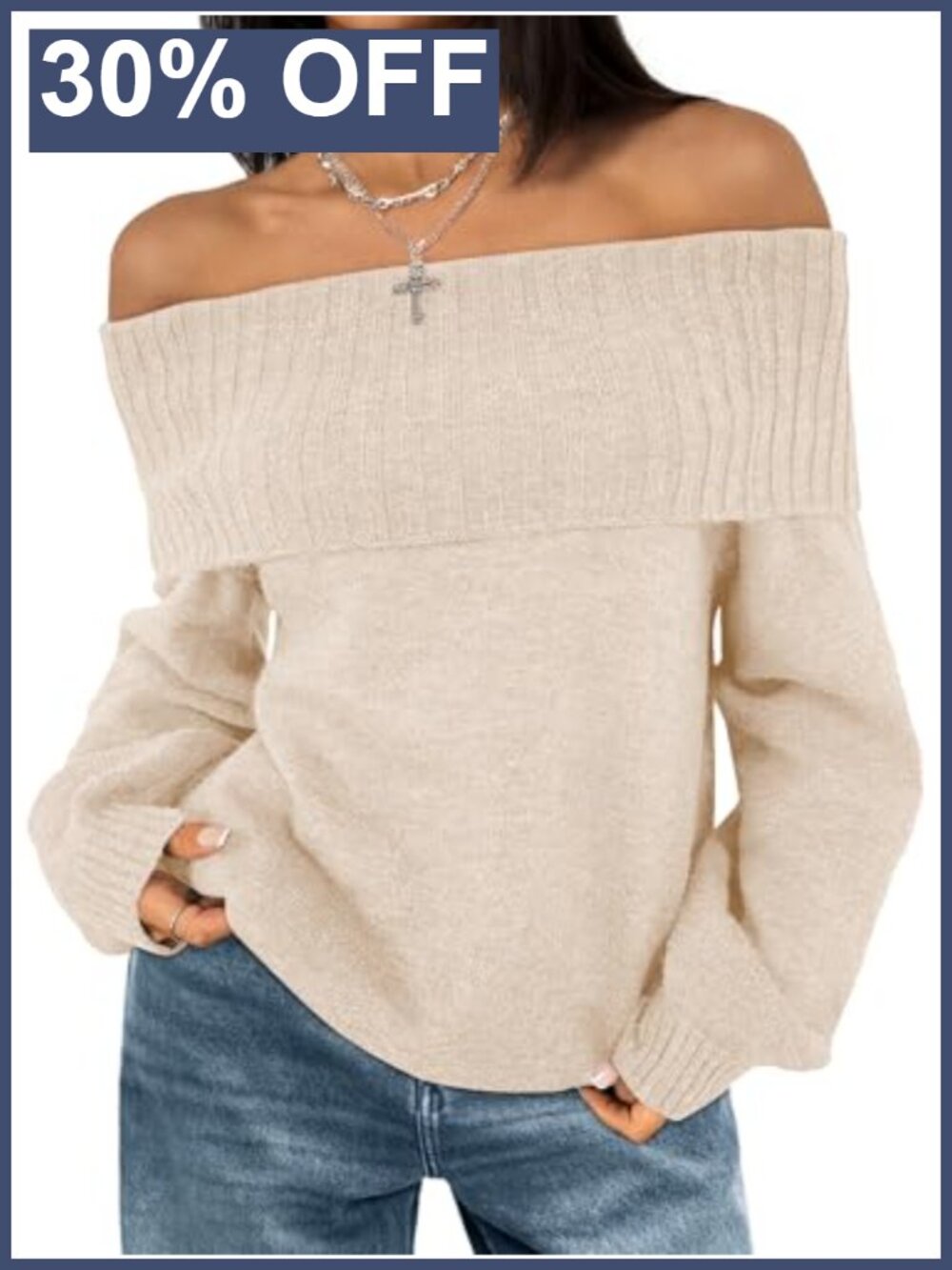 Off The Shoulder Oversized Pullover Sweater Loose Fit Long Sleeve Fall Winter